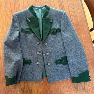 Authentic Austrian Trachten Loden Gray Wool Jacket Men 40 Short Women Oversized